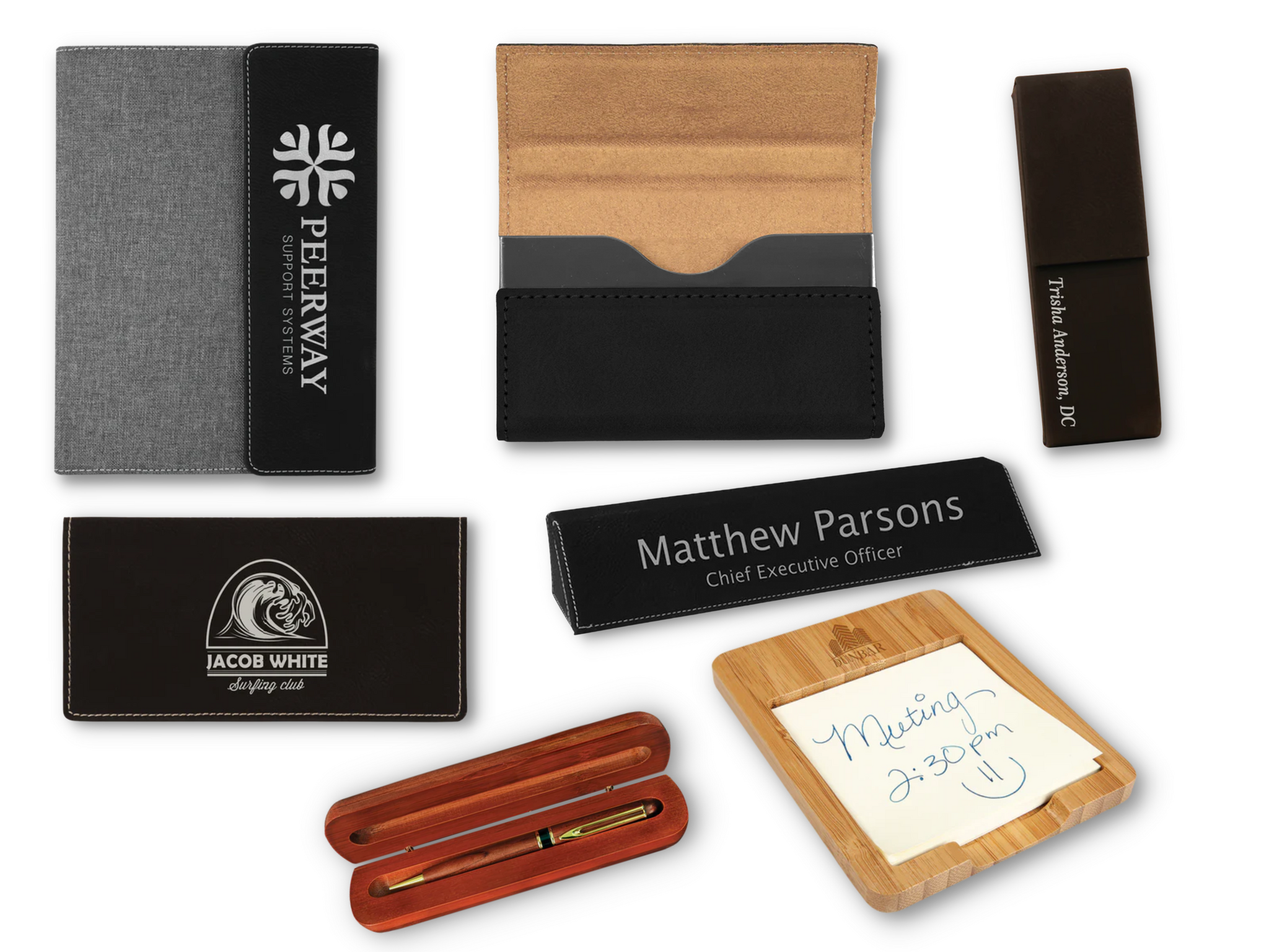ULTIMATE BUSINESS GIFT SET - PORTFOLIO + PEN CASE + BUSINESS CARD CASES +CHECK BOOK COVERS + DESK NAME WIDGETS + STICKY NOTE HOLDER
