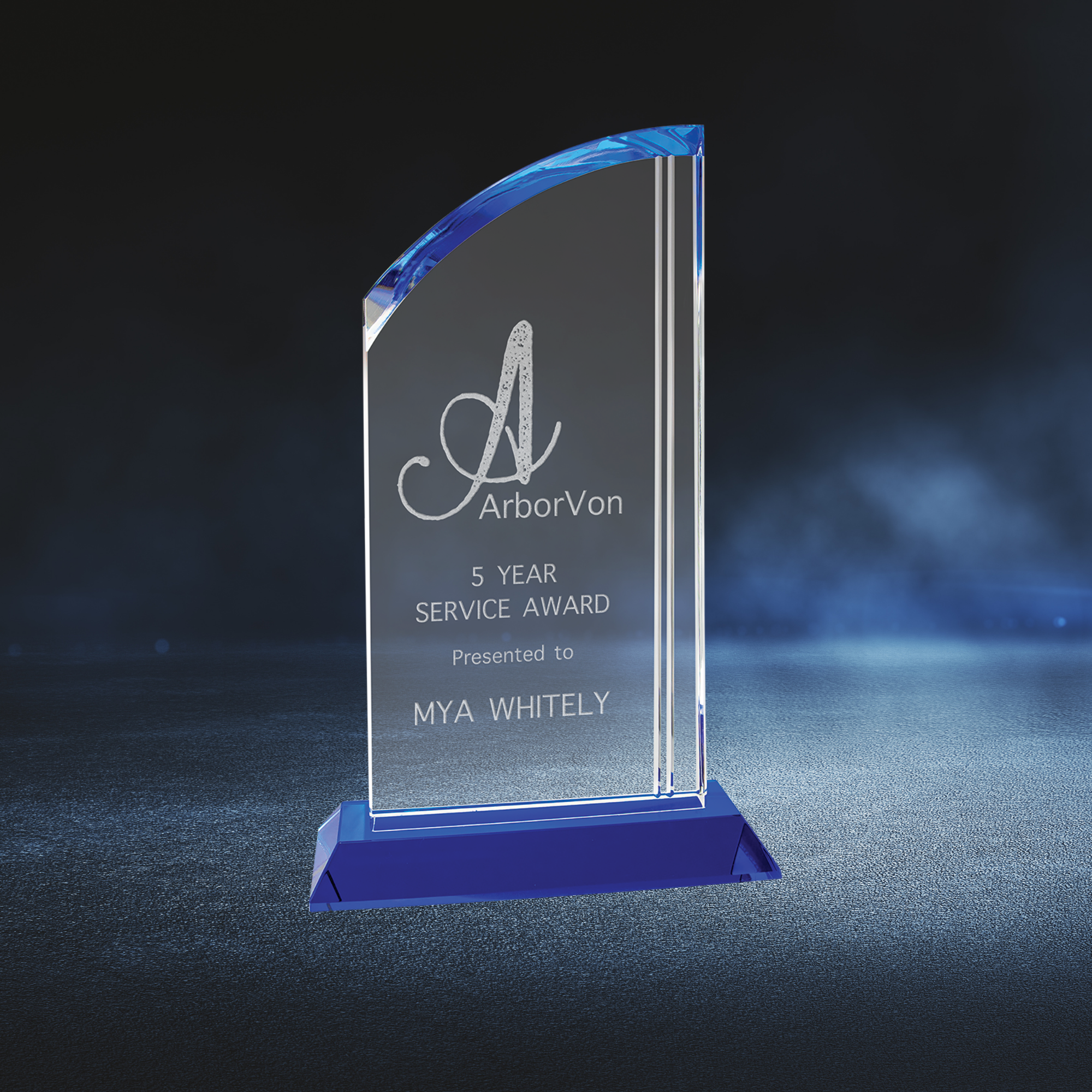 Crystal Arch with Blue Base Award
